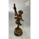 LARGE COPPER COLOURED MODEL OF CUPID ON RED MARBLE SOC20LE, 60CM