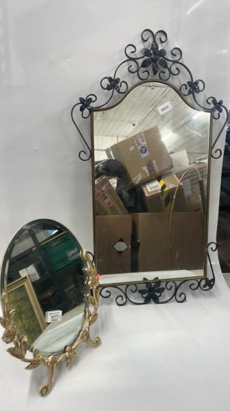 1920'S OVAL STRUT MIRROR AND METAL FRAMED WALL MIRROR