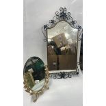 1920'S OVAL STRUT MIRROR AND METAL FRAMED WALL MIRROR