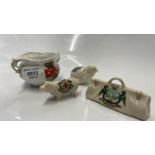CRESTED CHINA: SUSSEX PIG, CHICK WITH GLASTONBURY ARMS, CARLTON GLADSTONE BAG, RAMSGATE POT