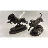 PAIR OF PATINATED SPELTER FIGURES OF HUNTING DOGS WITH PHEASANTS, 20CM LONG