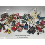 ASSORTED PLAY WORN FILM, TV AND SCI FI RELATED DIE CAST VEHICLES INCLUDING 1966 BATMOBILES, JAMES
