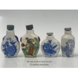 FOUR CHINESE SNUFF BOTTLES, TALLEST 7CM HIGH