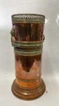 COPPER TWIN HANDLED STICK STAND WITH PIERCED DECORATION