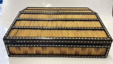 19TH CENTURY PORCUPINE QUILL WRITING BOX WITH FITTED INTERIOR, 37.5CM WIDE