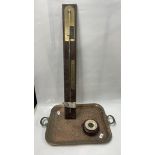 SMALL ANEROID BAROMETER, STICK BAROMETER, EASTERN ENGRAVED COPPER TRAY