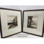 KATHLEEN CADDICT - TWO SIGNED FRAMED LIMITED EDITION PRINTS, 'BEACH HUTS' 44/250 AND 'FISHERMAN'S