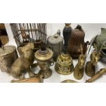 QUANTITY OF METALWARE INCLUDING BELL, ANIMAL ORNAMENTS, SHOVEL