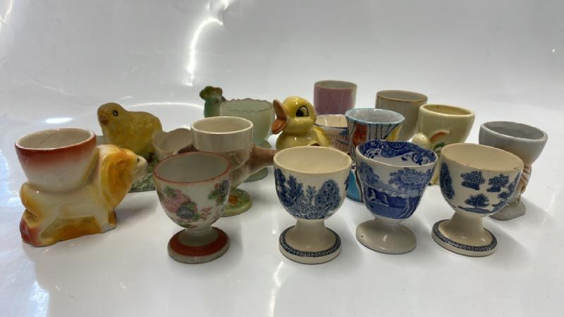 15 CERAMIC EGG CUPS INCLUDING SPODE