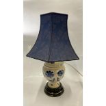 BLUE AND WHITE LAMP PAINTED WITH FLOWERS