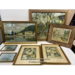 SEVEN ASSORTED PRINTS INCLUDING 'LA MADELEINE, PARIS' 59 X 49CM AND SISLEY ALFRED 'PORT MARLEY' 57.5