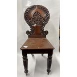 VICTORIAN MAHOGANY HALL CHAIR WITH SHELL CARVED BACK