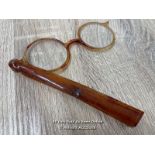 *PAIR OF ANTIQUE LORGNETTE FOLDING GLASSES BAKELITE FAUX TORTOISESHELL