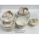 FLORAL PATTERN TEA WARE C.1930'S COMPRISING OF 2 CAKE PLATES, 12 TEA PLATES, 12 SAUCERS, 9 CUPS,