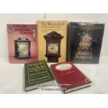 5X WATCH AND CLOCK REFERENCE BOOKS; TWO HARBACK BOOKS BY W.J. GAZELEY, WATCH AND CLOCK MAKING AND