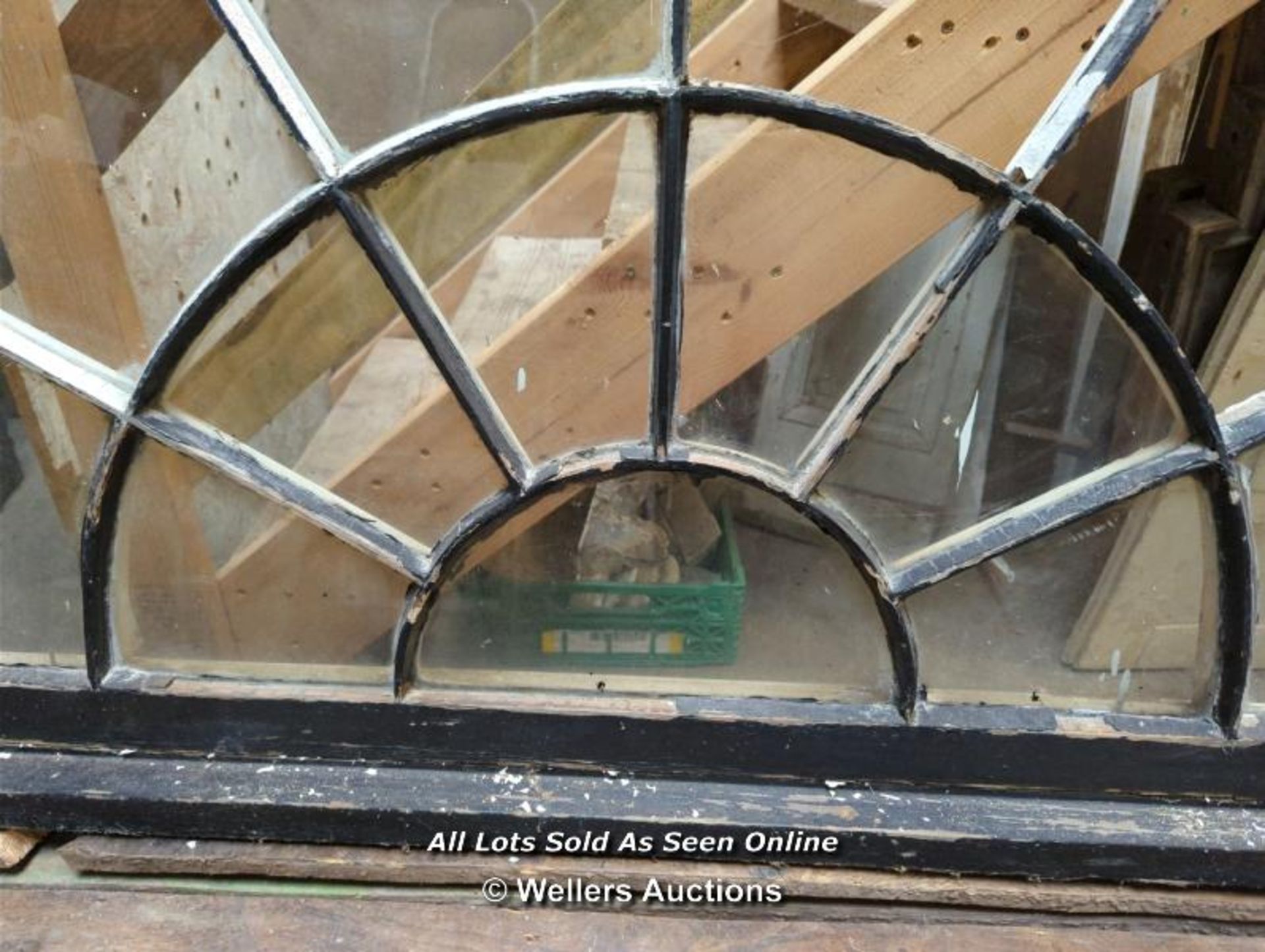 MASSIVE VICTORIAN FANLIGHT - MISSING TWO PANELS OF GLASS - 57.5" H X 109" - Image 5 of 7