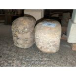 PAIR OF 17TH CENTURY CARVED LIMESTONE HEADS