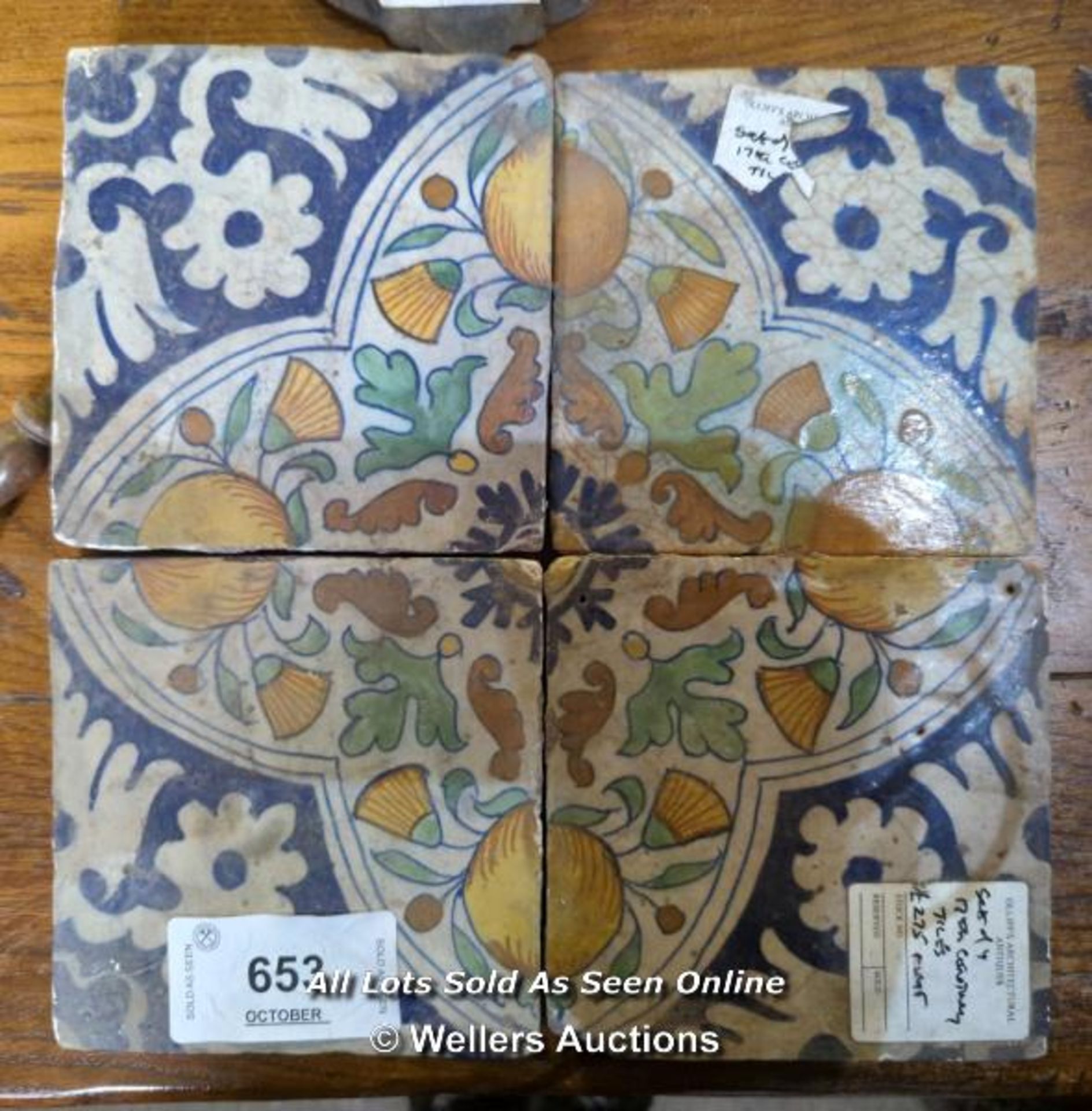 SET OF FOUR MAJOLICA TILES