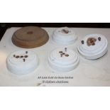 SIX TIMBER CEILING ROSES FOR LIGHT FITTINGS
