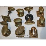 FOUR PAIRS MISCELLANEOUS OVAL BRASS DOOR HANDLES AND THREE SINGLES