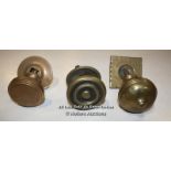 THREE PERIOD BRASS CENTRE KNOBS