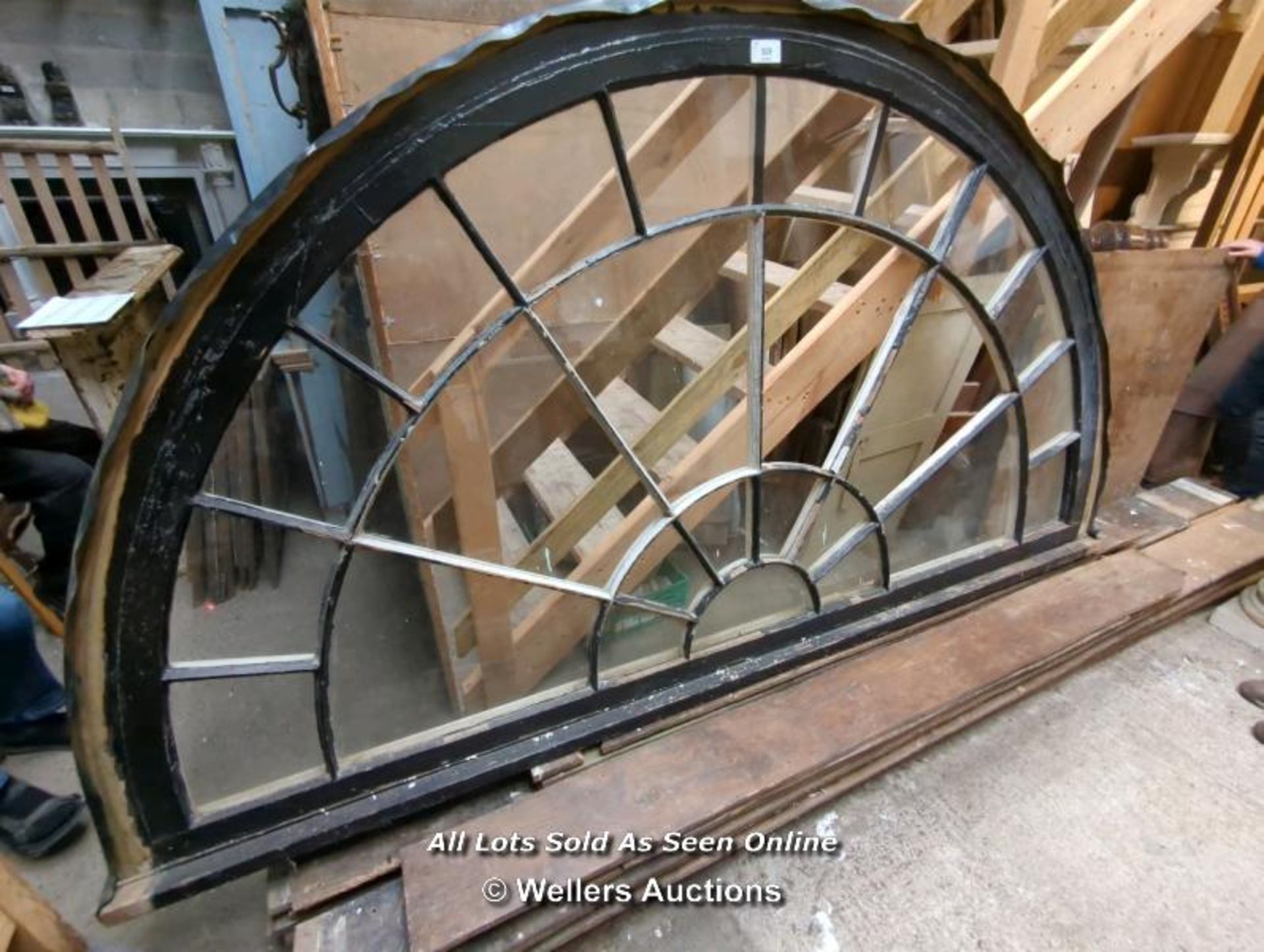 MASSIVE VICTORIAN FANLIGHT - MISSING TWO PANELS OF GLASS - 57.5" H X 109"