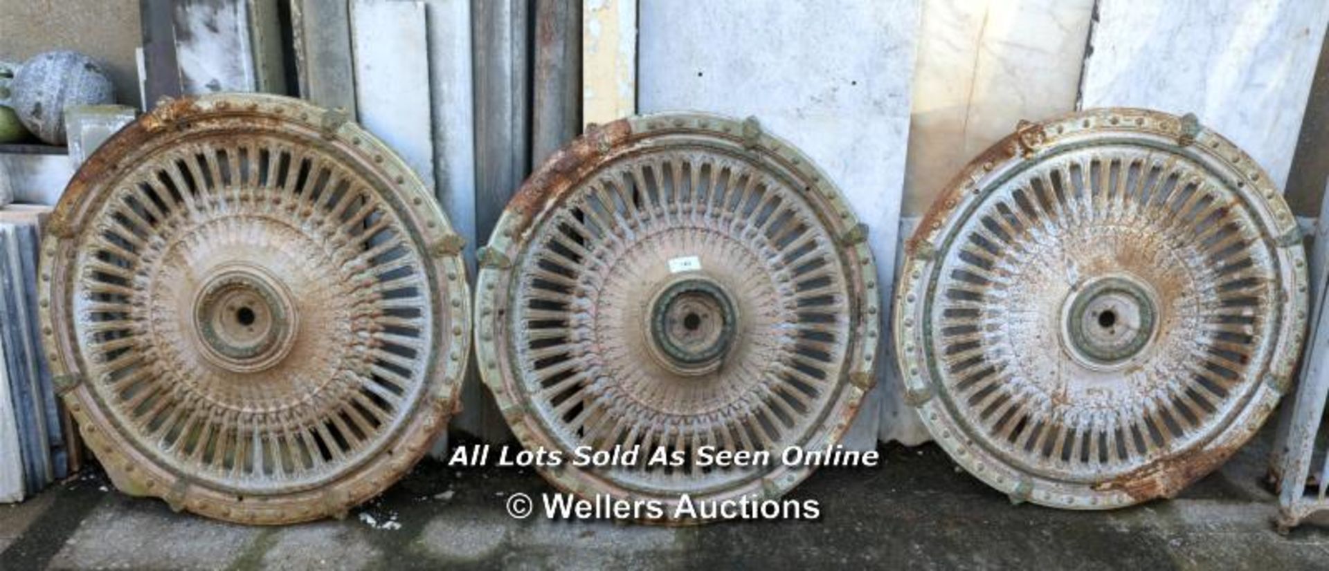 SET OF THREE CAST IRON CEILING ROSES - 35" DIA