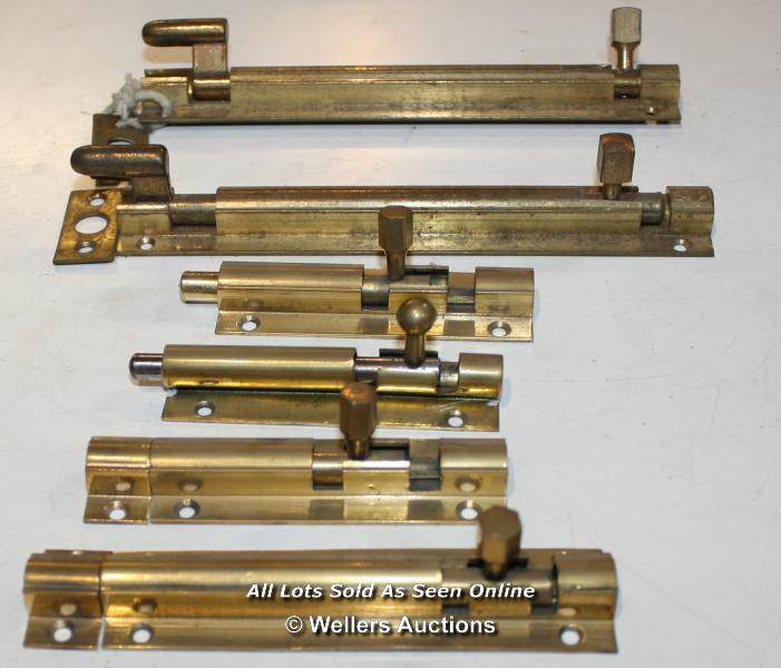 SIX BRASS DOOR BOLTS