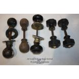 FIVE PAIRS OF MISCELLANEOUS WOOD DOOR HANDLES AND FOUR SINGLES