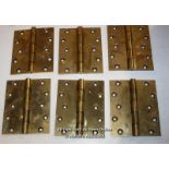 THREE PAIRS OF BRASS HINGES STAMPED GIBBONS OF WOLVERHAMPTON - 5"