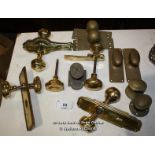 SEVEN PAIRS PERIOD BRASS DOOR HANDLES AND TWO SINGLES