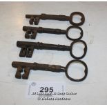 FOUR LARGE CAST IRON RIM LOCK KEYS