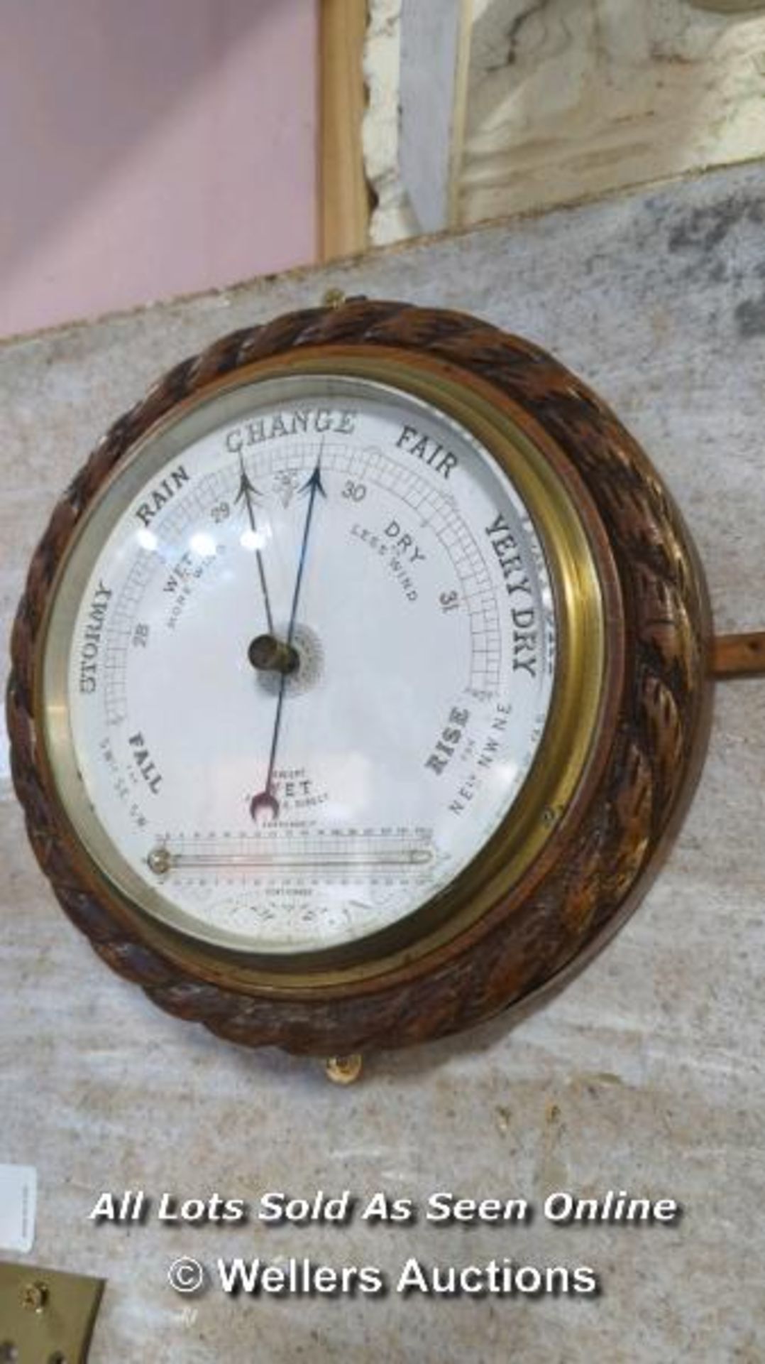 SHIPS CLOCK AND BAROMETER IN CARVED OAK CASES