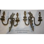 PAIR OF PERIOD BRASS WALL LIGHT FITTINGS