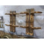 FOUR PAIRS OF BRASS LEVER DOOR HANDLES, DECO STYLE