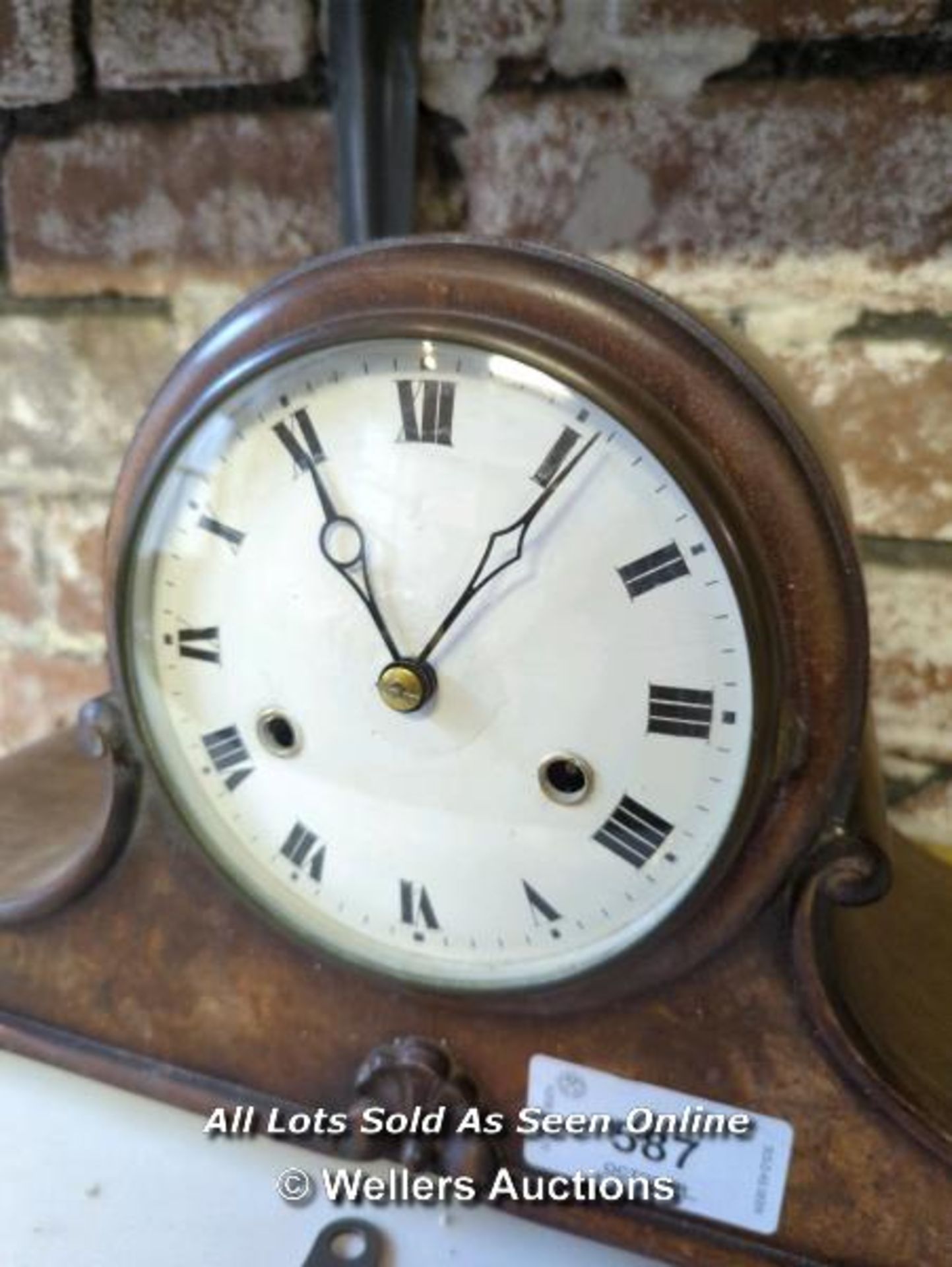 NAPOLEON MAHOGANY HAT MANTLE CLOCK - 20" W X 10" H X 6" D - Image 2 of 4