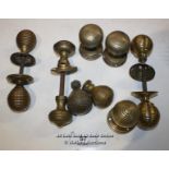 FOUR PAIRS OF PERIOD BRASS BEEHIVE DOOR HANDLES AND THREE SINGLES