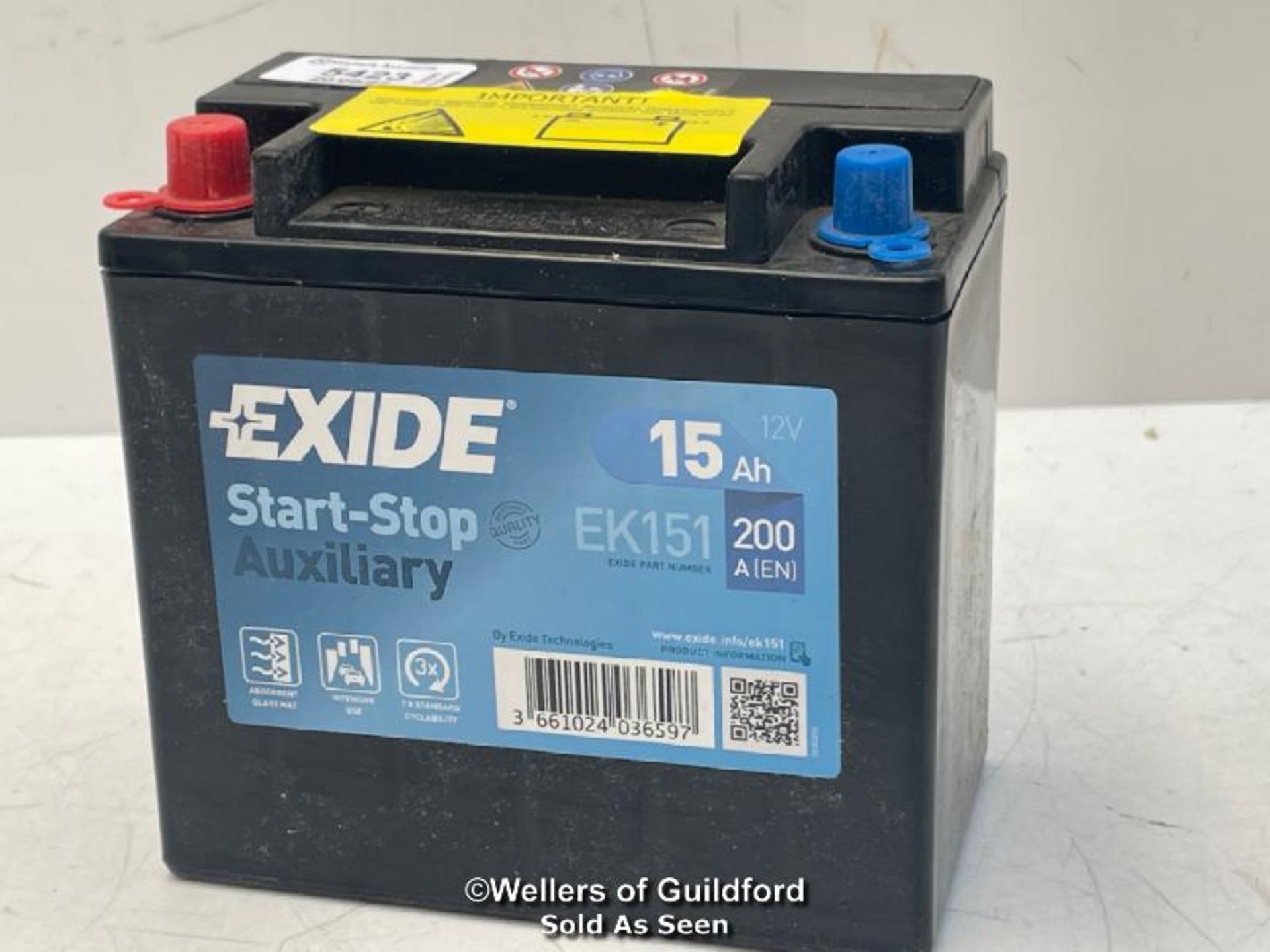 *EXIDE EK151 AGM 12V 15AH 200A AUXILIARY BATTERY JAGUAR LAND ROVER CX23-10C655-AC / NEW