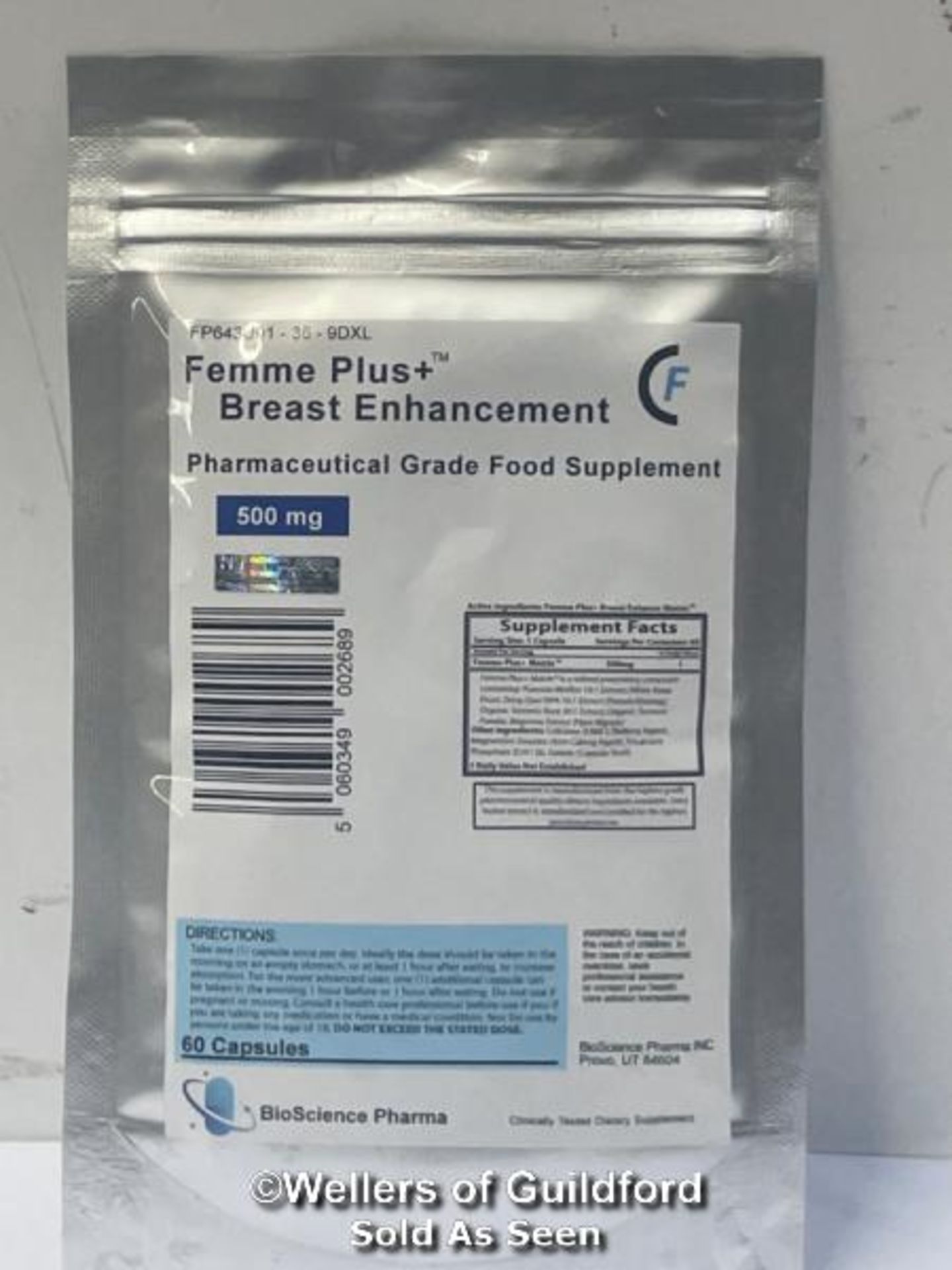 *BIO SCIENCE PHARMA FEMME PLUS+ BREAST ENHANCEMENT 500MG 60 CAPSULES / NEW