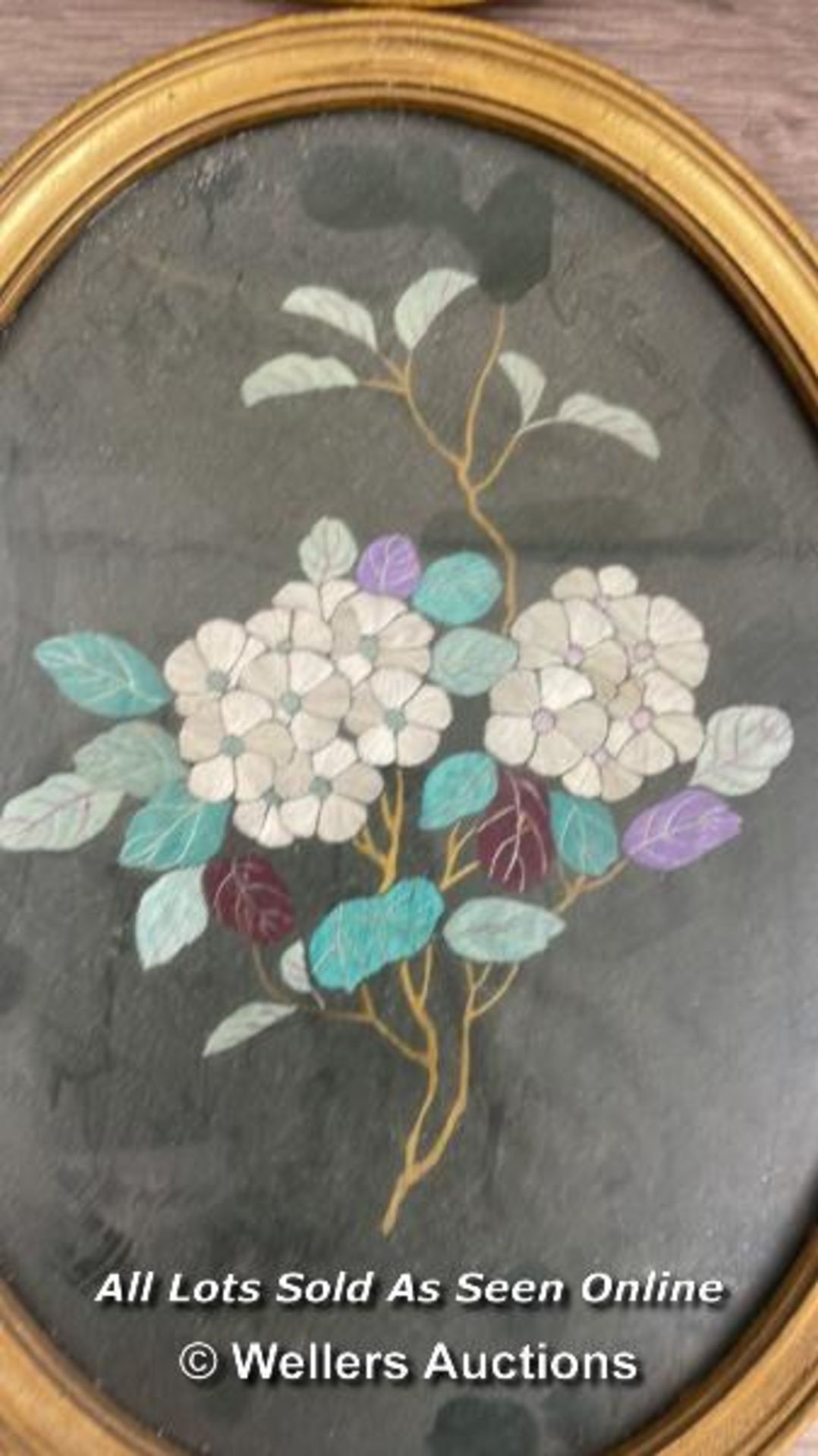 A SET OF SIX OLD CHINESE SILK EMBROIDERY FLOWERS IN OVAL FRAMES. 26 X 33 CM - Image 5 of 8