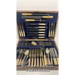 ASSORTED ANTIQUE CUTLERY IN A WOODEN BOX