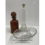 GLASS EIFFLE TOWER SHAPED BOTTLE, DECANTER AND GLASS BOWL