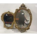 *TWO ANTIQUE GILT FRAMED MIRRORS, LARGEST 39.5 X 62CM