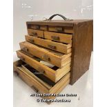 VINTAGE LOCKABLE EIGHT DRAWER TOOL CHEST FULL OF SMALL CARPENTRY AND ENGINEERING TOOLS. 39.5 X 31