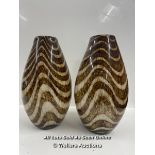 A PAIR OF LARGE MODERN GLASS STRIPED VASES, 41.5CM HIGH