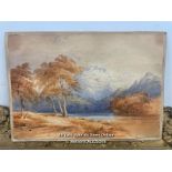 SMALL WATER COLOUR LANDSCAPE DETACHED FROM GILT FRAME, 26 X 19.5CM, UNSIGNED