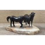 TWO BRONZE PONIES ON MARBLE BASE, 21 X 17 X 12CM