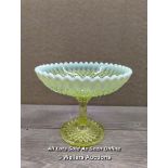 *RARE LARGE DAVIDSON'S PEARLINE YELLOW URANIUM GLASS CAKE STAND TAZZ