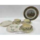PART BELLEEK 'CLOVER' TEA SERVICE OF THREE CUPS, FOUR SOUCERS AND SIDE PLATE WITH A WEATHERBY FALCON