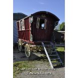 READING GYPSY WAGON, STAMPED 1871, WITH BUILT IN BED, CAST IRON LOG BURNER, LEAF SPRING SUSPENSION